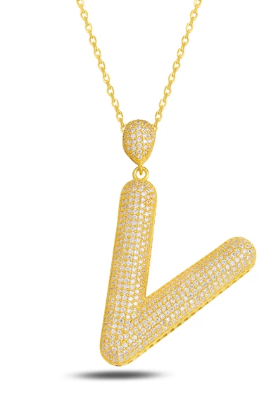 18k Serie Oro V Harfi Kadın Gümüş Kolye ürün görseli