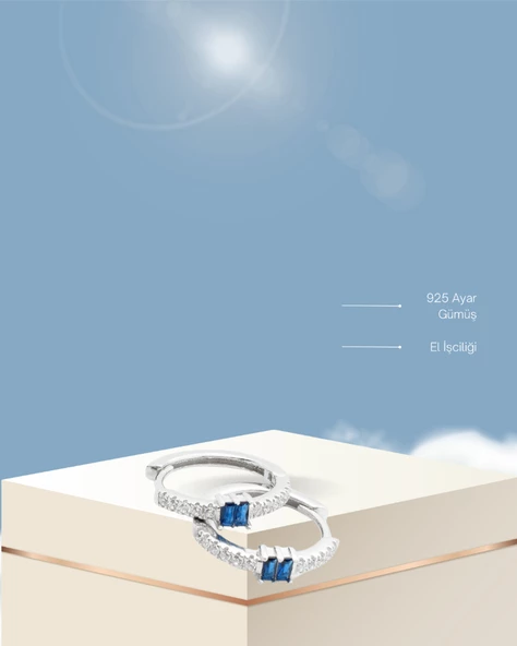 Safir Diamond Stylish Night Halka Yarımtur Kadın Gümüş Küpe 18 MM - Resim 4