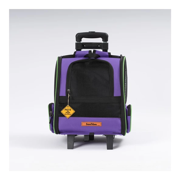 Brave Paws Tekerlekli Plastik Fileli Kedi ve Köpek Taşıma Çantası Çekçek Mekanizmalı Yıkanabilir Mor - 2