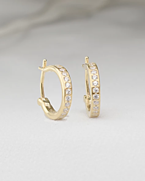 18k Serie Oro Şans Halka Minimal Gümüş Küpe 13 MM - Resim 2