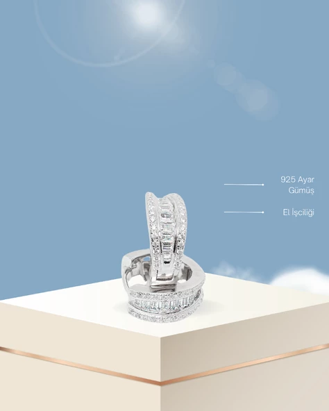 Pırlanta Model Baget Zirkon Halka Kadın Gümüş Küpe 16 MM - Resim 2