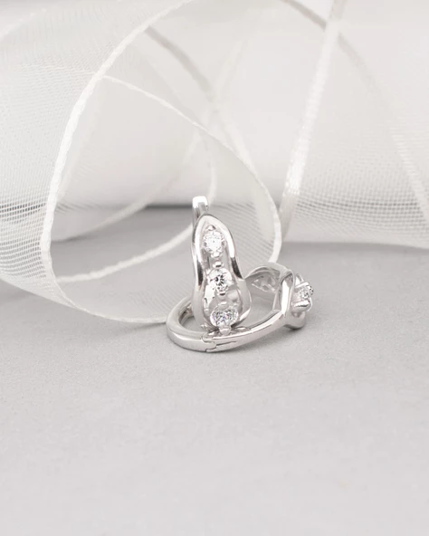 Zirkon Taşlı Diamond Simple Style Halka Kadın Gümüş Küpe 17 MM - 4