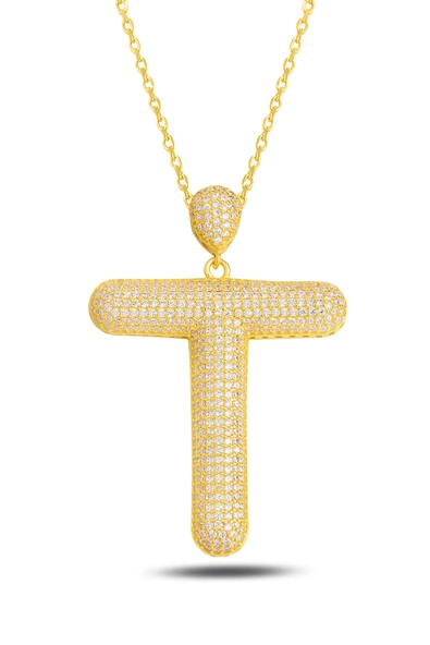 18k Serie Oro T Harfi Kadın Gümüş Kolye ürün görseli