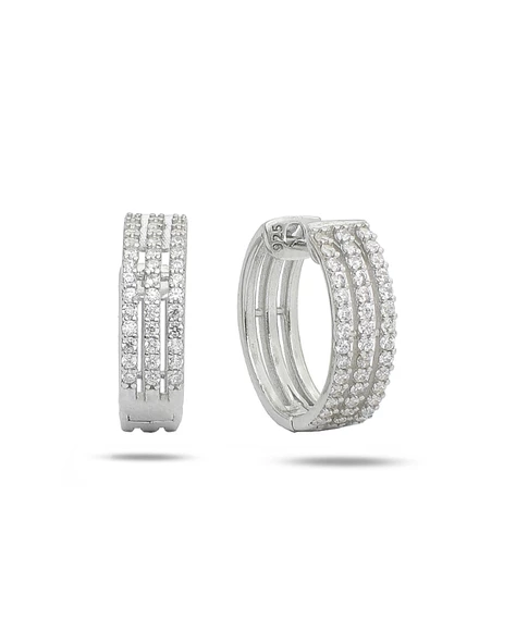 Diamond Model 3 Sıra Yarımtur Halka Kadın Gümüş Küpe 16 MM ürün görseli