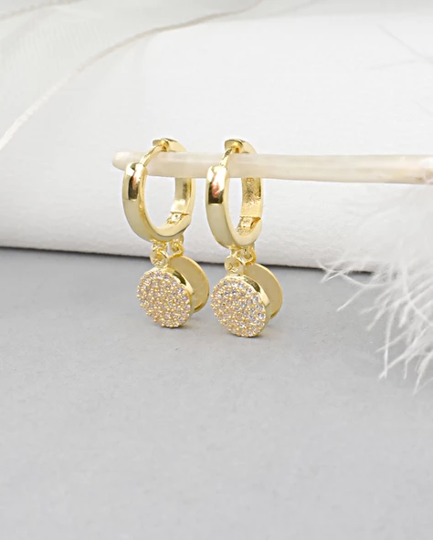 18k Serie Oro Sallantılı Aynalı Halka Kadın Gümüş Küpe - Resim 2