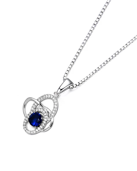 Diamond Serisi Safir Tektaş Girdap Stylish/Night Gümüş Kadın Kolye - 2