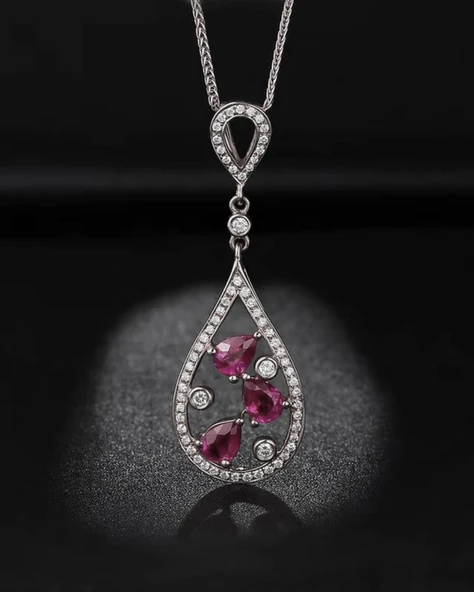 Rubalit Turmalin Işıltılı Histryum Kadın Gümüş Kolye - Resim 2