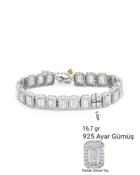 Baget Pırlanta Işıltılı Su Yolu İthal Kadın Gümüş Bileklik - Resim 5