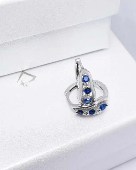 Safir Taşlı Diamond Simple Style Halka Kadın Gümüş Küpe 17 MM - Resim 3
