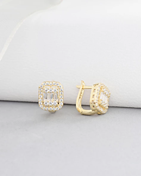 18k Serie Oro Baget J Model Kadın Gümüş Küpe - Resim 2