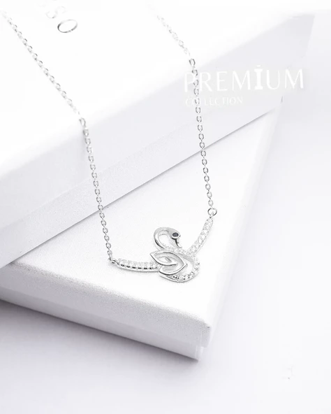 Diamond Serisi Zirkon Taşlı Kuğu Model Güzellik Gümüş Kadın Kolye - Resim 2