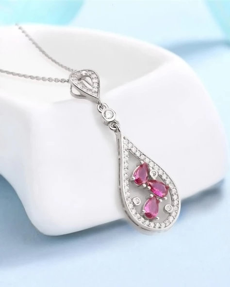 Rubalit Turmalin Işıltılı Histryum Kadın Gümüş Kolye - Resim 3