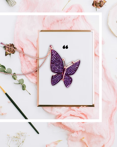 Ametist Işıltılı Büyük Kelebek Kadın Gümüş Kolye - Resim 3