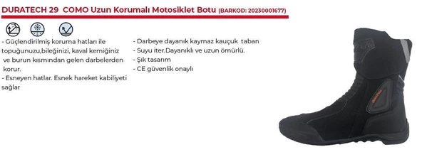 Forte Gt Duratech 29 Como Korumalı Uzun Motosiklet Botu 40 Numara Siyah - 8