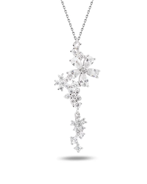 Işıltılı Pırlanta Model Çiçek Demeti Kadın Gümüş Kolye ürün görseli