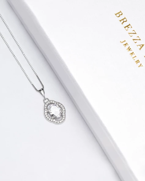 Oval Tektaş Special Lusso Kadın Gümüş Kolye - Resim 2