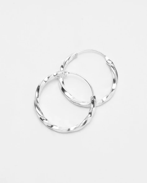 Estetik Burgulu Halka Kadın Gümüş Küpe 20 MM - Resim 2