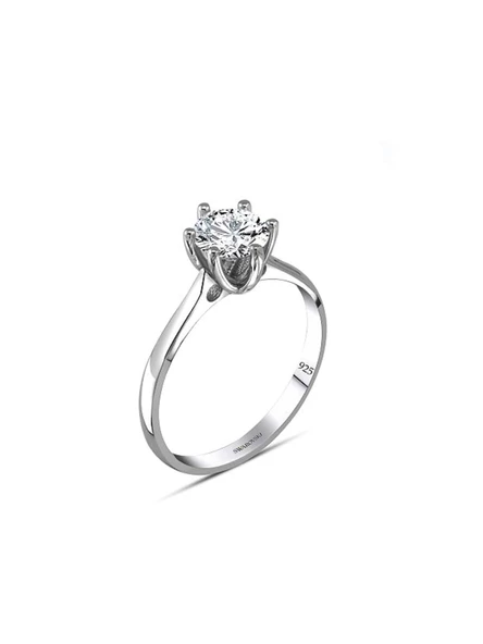925 Ayar Swarovski Zirconia Taşlı Tektaş Sade Model Kadın Yüzük