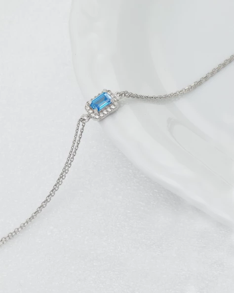 Aquamarin Taşlı Baget Diamond Classical Kadın Gümüş Bileklik - 2
