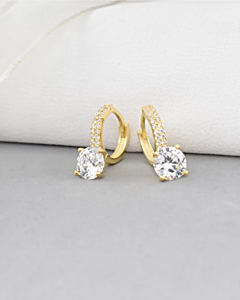 18k Serie Oro Zirkon Taşı Halka Kadın Gümüş Küpe Stylish Night 7 MM - 2