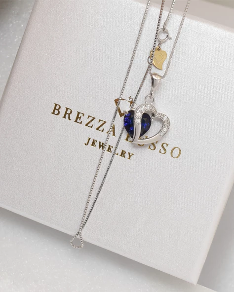 Diamond Serisi Safir Taşı Kalp Gümüş Kadın Kolye - Resim 4