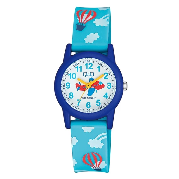 Q&Q VR99J018Y Mavi Uçak Gökyüzü Balon Desenli Su Geçirmez Erkek Çocuk Kol Saati