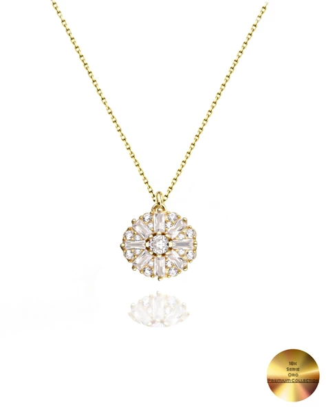 18k Serie Oro Baget Taşlı Çiçek Model Minimal Kadın Gümüş Kolye ürün görseli