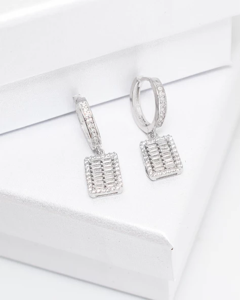 Sallantılı Baget Işıltı Hagi Kadın Gümüş Küpe - Resim 3