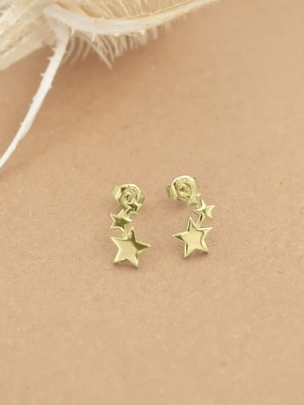 Sıralı Yıldızlar Gümüş Küpe Altın Kaplama - Resim 3