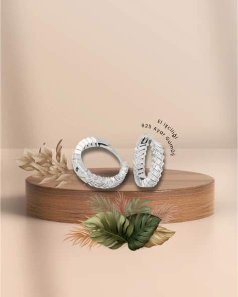 Zirconia Baget Diamond Model Halka Kadın Gümüş Küpe 16 MM - Resim 2