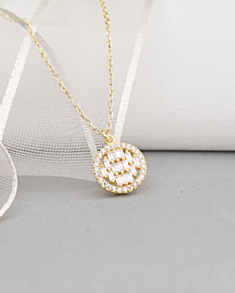 18k Serie Oro Baget Taşlı Minimal Kadın Gümüş Kolye - Resim 2