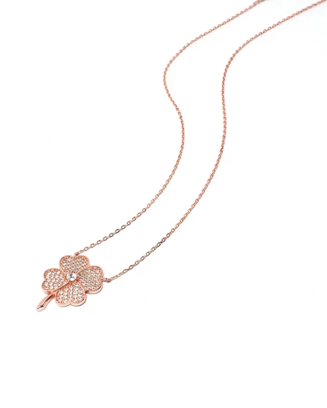 Luck Serisi Dört Yaprak Caoverleaf Gümüş Kadın Kolye - Resim 3