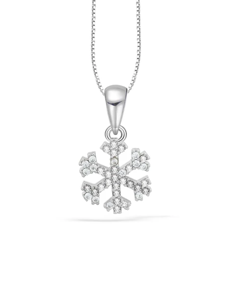 Swarovski Taşlı Özel Tasarım Kar Tanesi Snowflake Kadın Gümüş Kolye ürün görseli