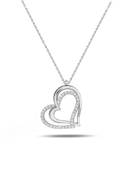 Diamond Model Special Çift Kalp Kadın Gümüş Kolye ürün görseli