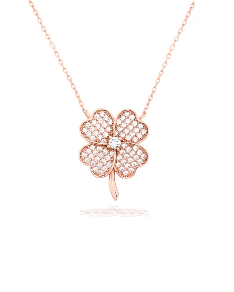 Luck Serisi Dört Yaprak Caoverleaf Gümüş Kadın Kolye ürün görseli