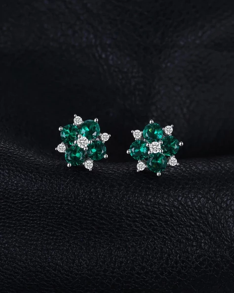 Zümrüt Taşlı Elegant Stylish Night Kadın Gümüş Küpe - Resim 4