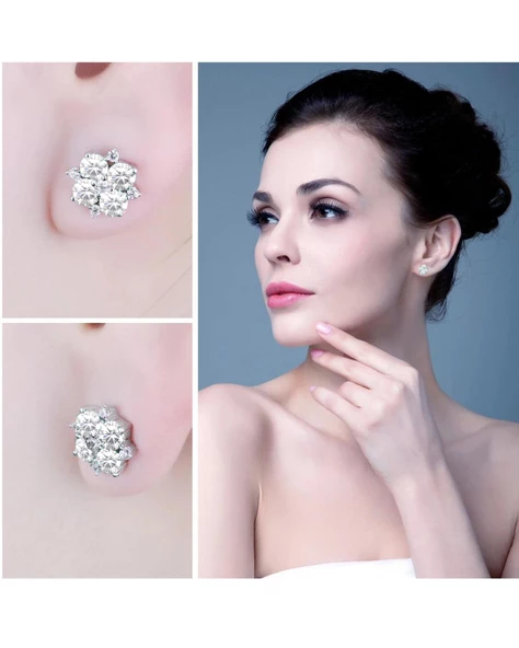 Beyaz Taşlı Elegant Stylish Night Kadın Gümüş Küpe - Resim 3