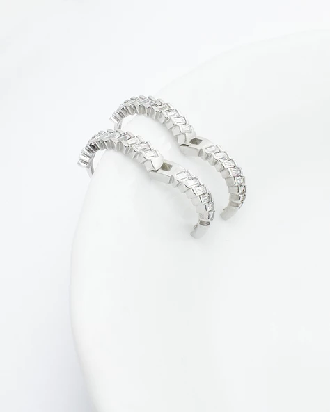 Zirconia Baget Diamond Model Halka Kadın Gümüş Küpe 16 MM - Resim 3