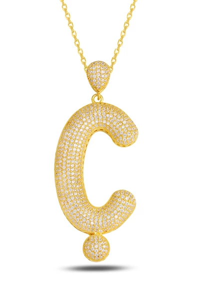 18k Serie Oro Ç Harfi Kadın Gümüş Kolye ürün görseli