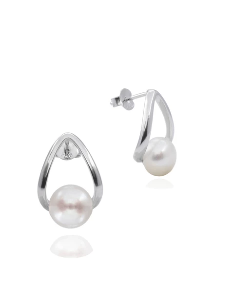 Luxury Elegant Stylish Night Hakiki İnci Kadın Gümüş Küpe ürün görseli