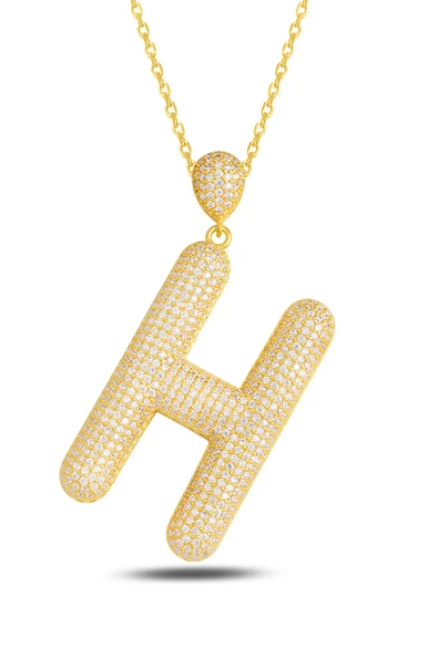 18k Serie Oro H Harfi Kadın Gümüş Kolye ürün görseli