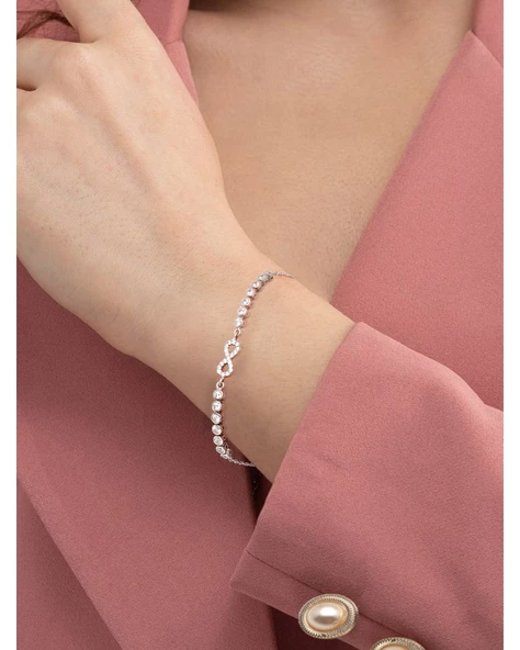 Sonsuzluk Model Su Yolu Pırlanta Işıltılı Kadın Gümüş Bileklik - Resim 2