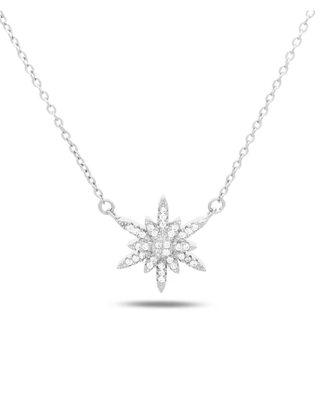 Swarovski Taşlı Kuzey Yıldızı Kar Tanesi Kadın Gümüş Kolye ürün görseli
