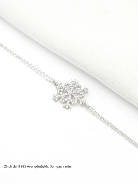Diamond Seri Zirkon Taşlı Kar Tanesi Snowflake Gümüş Bileklik - 3