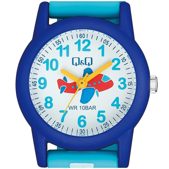 Q&Q VR99J018Y Mavi Uçak Gökyüzü Balon Desenli Su Geçirmez Erkek Çocuk Kol Saati - 6