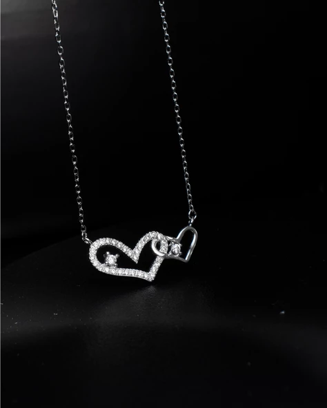 Diamond Serisi Minik Kalbim Tektaş Işıltılı Gümüş Kadın Kolye - Resim 3