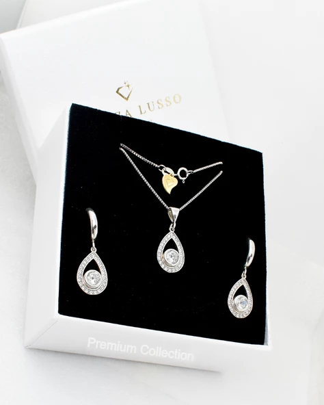 Dia Serisi Lusso Su Damlası Model Kadın Kolye Küpe Seti - 3