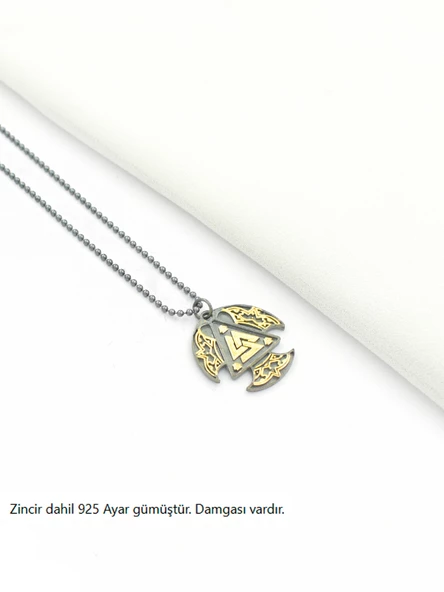 Antik Germen Valknut Erkek Gümüş Kolye - 2