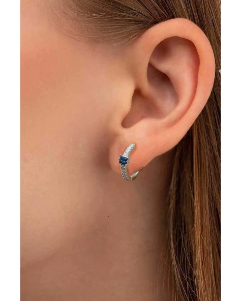 Safir Diamond Stylish Night Halka Yarımtur Kadın Gümüş Küpe 18 MM - Resim 3