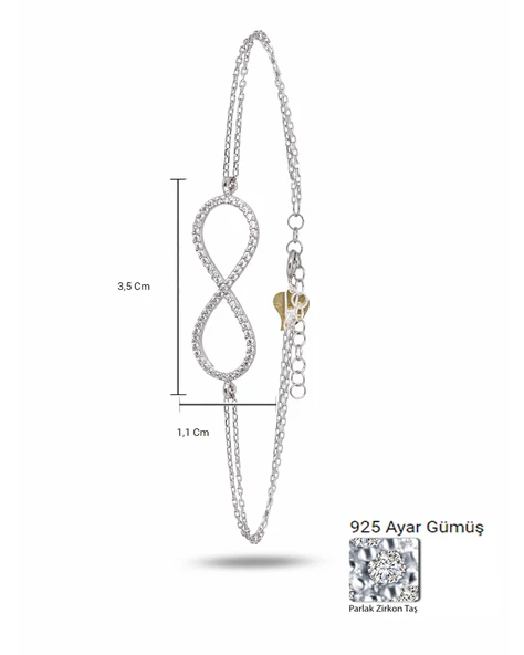 Sade Sonsuzluk Model Classical Kadın Gümüş Bileklik - Resim 4